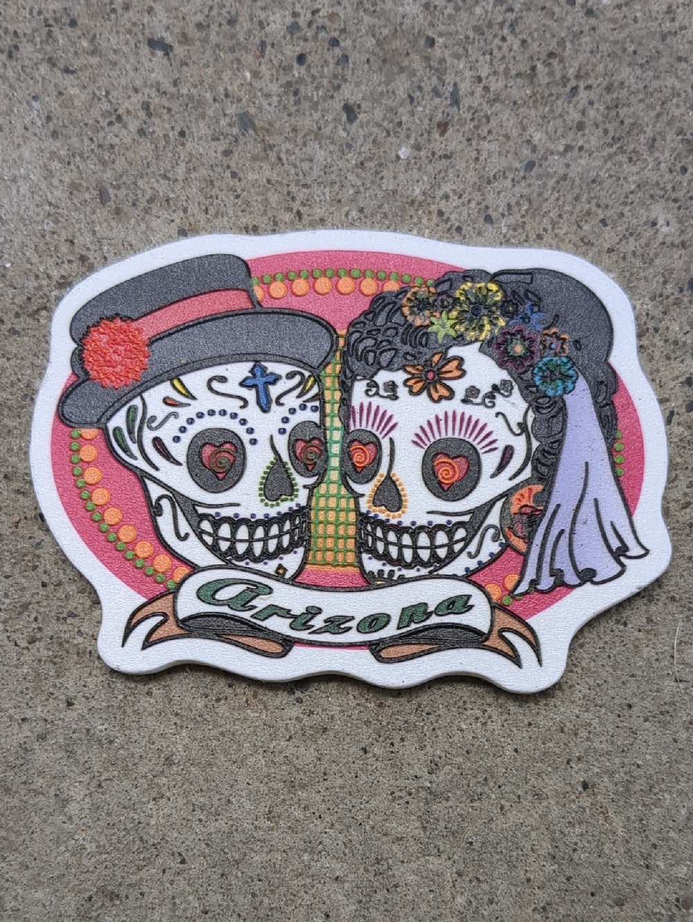 Arizona Day of the Dead Sugar Skull Magnet- Pink & Multicolor